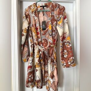 BCBGMAXAZRIA Women's Red Grand Paisley Long-sleeve Wrap Dress size XS $348